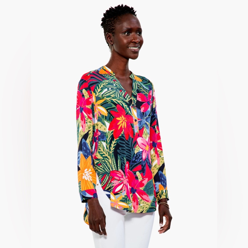 NIC+ZOE Lush Terrace Live In Top - Multicolor Floral Button Down Shirt -Size Med